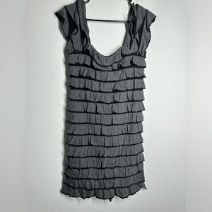 M.S.S.P. Bodycon Dress Womens Size  M Ruffle Sleeveless Gray Black